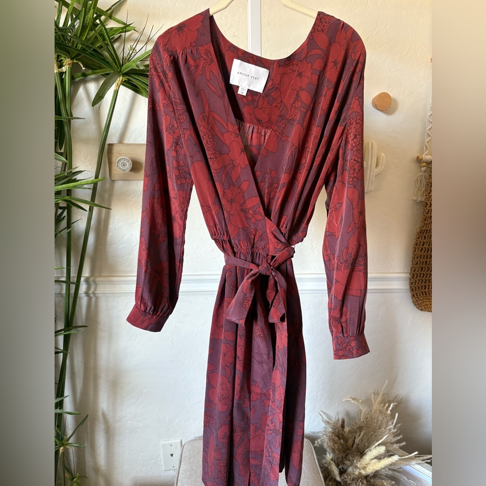 100% SILK-AMOUR VERT Elma Silk Wrap Dress XS